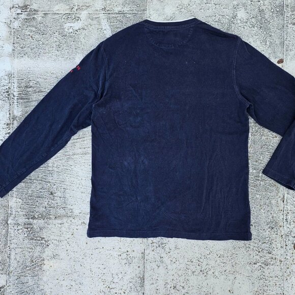 Chaps Men Sweat Shirt Long Sleeve V Neck T Shirt Navy Blue Cotton Top Size M - Picture 8 of 9